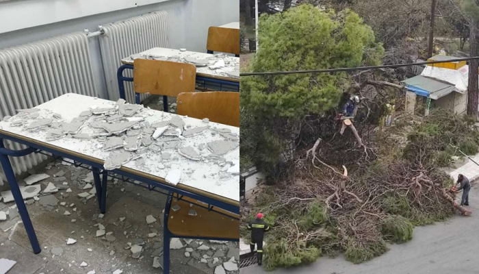 Άγιο είχαν οι μαθητές: Στην Καλαμάτα έπεσαν σοβάδες στην τάξη – Στη Μυτιλήνη δέντρο στο προαύλιο